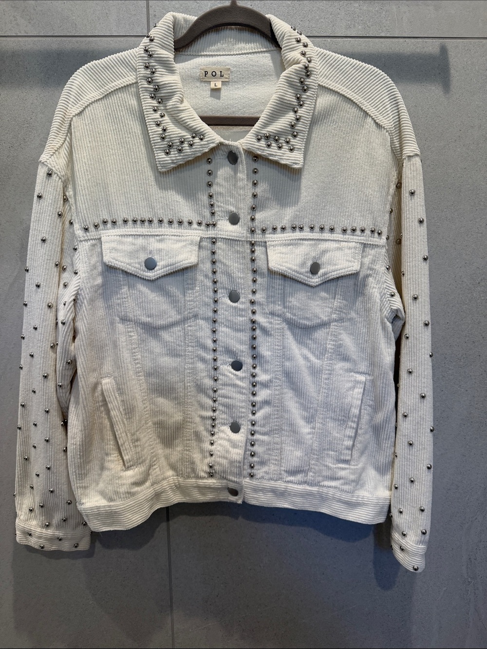 POL White Stud-Trim Corduroy Jacket